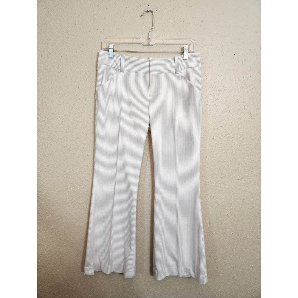 Antonio Melani Women 4 White Grey Pinstripe Flare Dress Pants Mid Rise Trousers‎